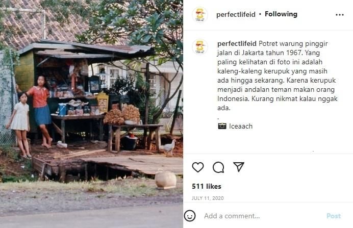 Kaleng Kerupuk Jadi Sorotan, Beredar Potret Lawas Warung di Jakarta Tahun 1967 Curi Perhatian Warganet. (Instagram/@perfeclifeid)