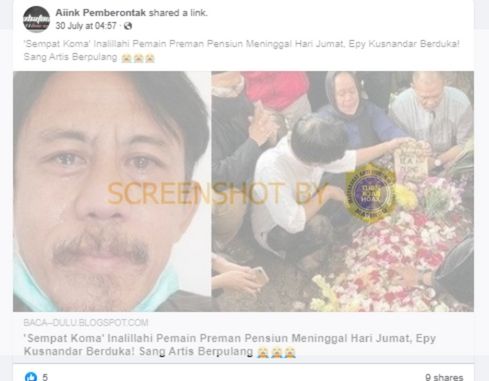 Epy Kusnandar dikabarkan meninggal dunia. [Dok.turnbackhoax.id]