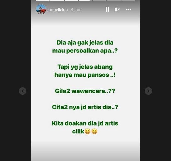 Angel Lelga singgung Deolipa Yumara di Instagra Story.