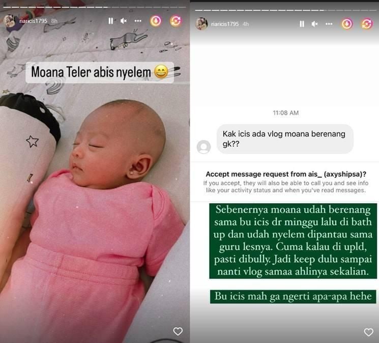 Unggahan Ria Ricis terkait potret Baby Moana usai berenang dan menyelam. [IST]