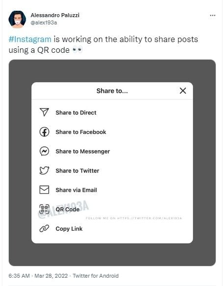 Fitur baru Instagram, bagikan konten dengan Kode QR. [Twitter]