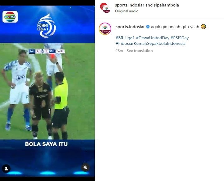 Fahmi Al Ayubbi dikartu merah karena aksi konyol di Dewa United vs PSIS Semarang. (Instagram/sports.indosiar)