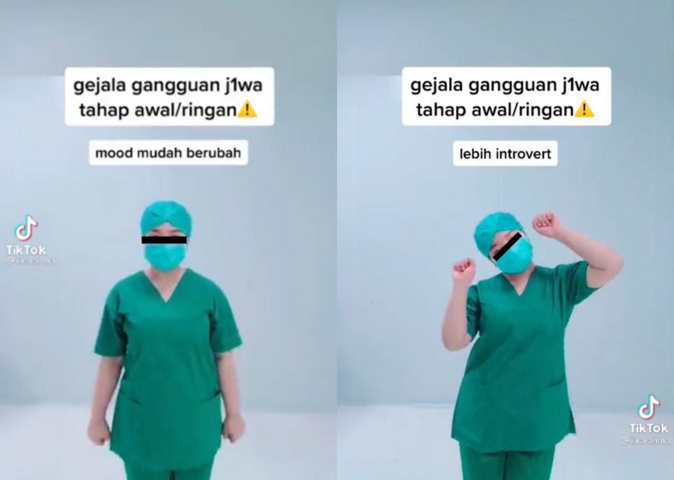 Tangkapan layar video seorang wanita diduga tenaga medis buat konten mengenai gejala gangguan jiwa (Twitter/ ndagels)