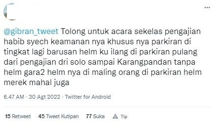 Keluhan warga pada Gibran (Twitter)