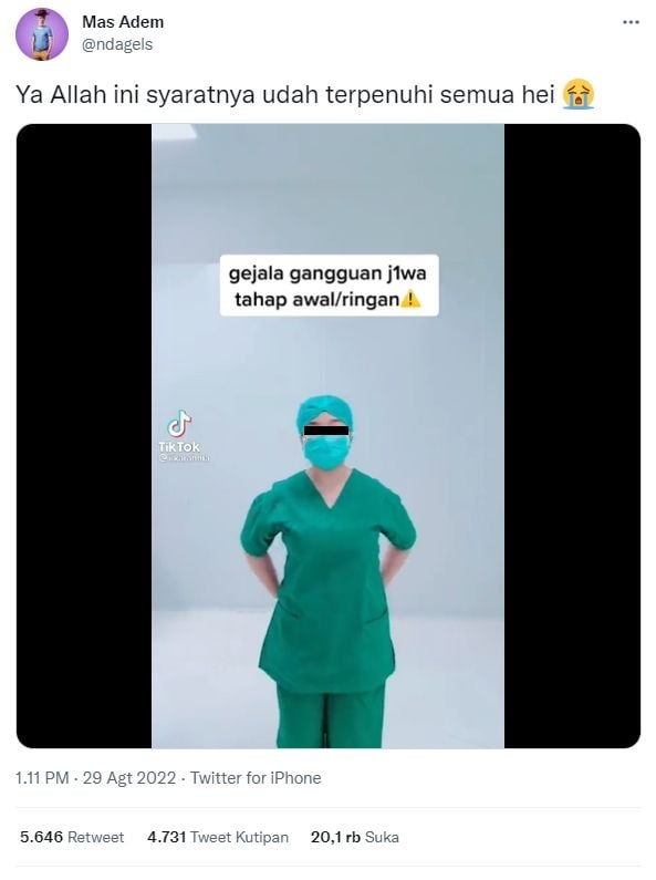 Tangkapan layar video seorang wanita diduga tenaga medis buat konten mengenai gejala gangguan jiwa (Twitter/ ndagels)