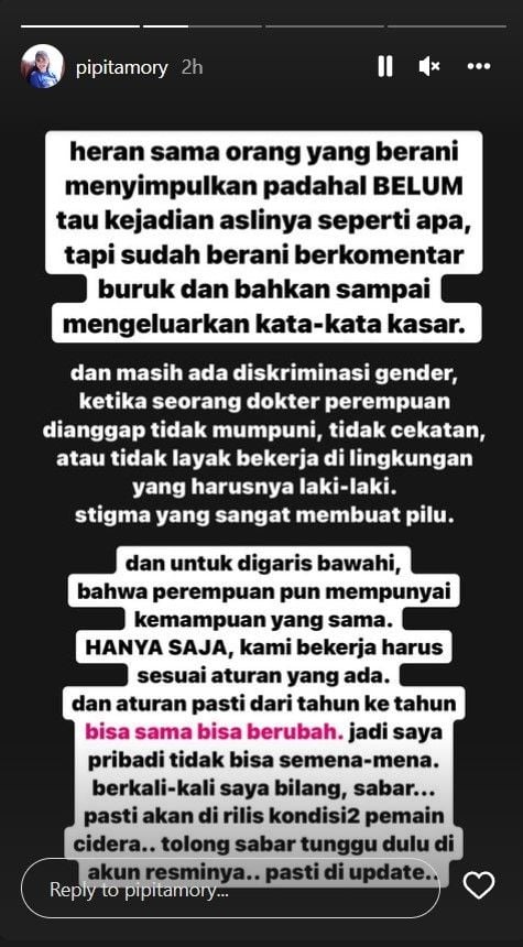 Instagram story Dokter PSIS Semarang