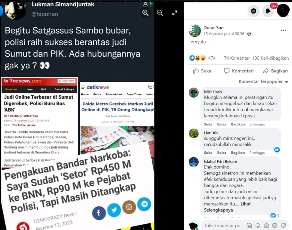 Artikel yang dinarasikan berkaitan dengan kasus penangkapan Fedy Sambo (turnbackhoax.id)