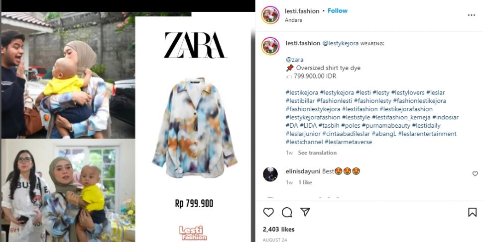  Outfit Mewah Lesti Kejora saat Momong Baby Leslar (Instagram/lesti.fashion)