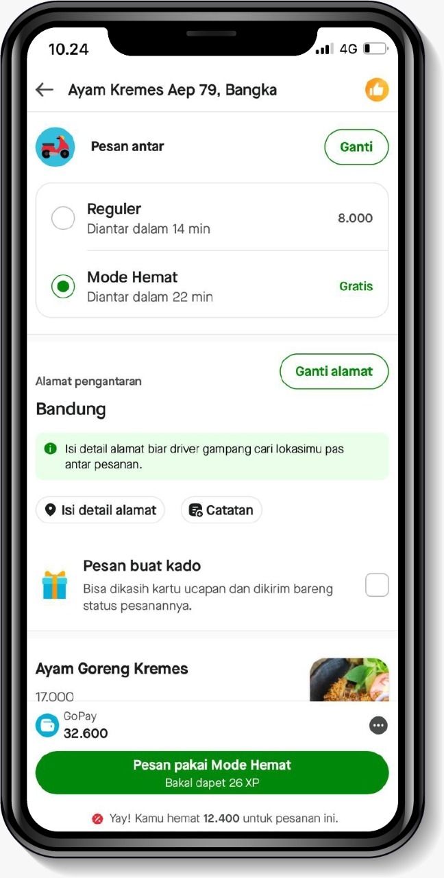 Pada laman Checkout, pastikan pelanggan mencentang opsi pengaturan Mode Hemat sebelummelakukan konfirmasi pembayaran.