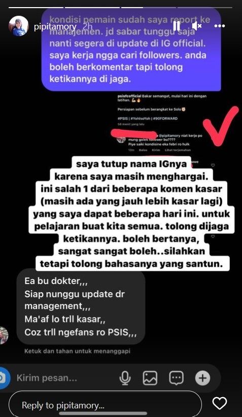 Instagram story Dokter PSIS Semarang