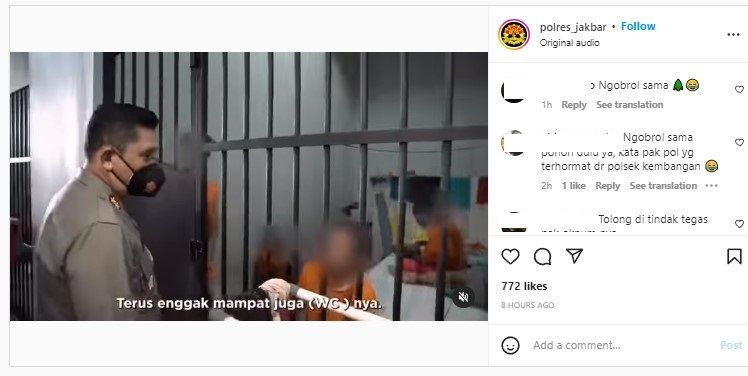 Instagram Polres Jakbar digeruduk warganet (instagram.com/polres_jakbar/)