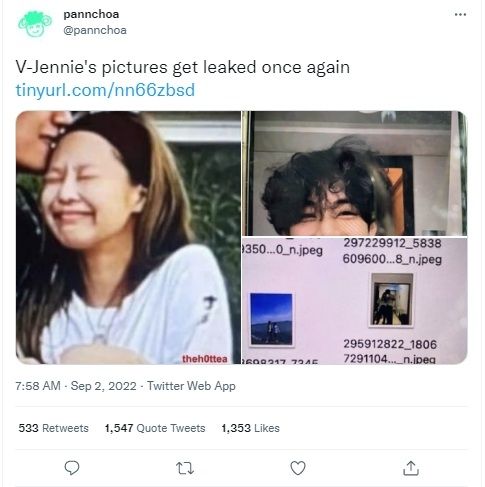 Unggahan soal V BTS dan Jennie Blackpink [Twitter/@pannchoa]