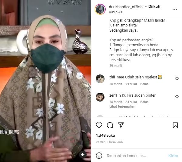 Kartika Putri di postingan Dokter Richard Lee [Instagram/@dr.richardlee_official]