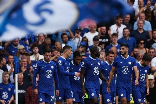 Pemain Chelsea Kai Havertz rayakan golnya ke gawang West Ham dalam pertadingan Liga Inggris yang digelar di Stamford Bridge, Sabtu (3/9/2022). [AFP]