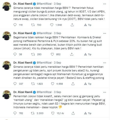 Cuitan Rizal Ramli (twitter.com/RamliRizal)