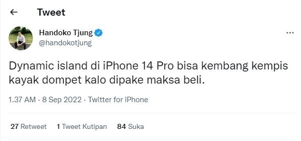 Netizen Tweet Tentang Fitur iPhone 14  (Twitter / @handokotjung)