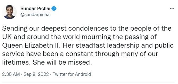 Cuitan CEO Alphabet, Sundar Pichai. [Twitter]