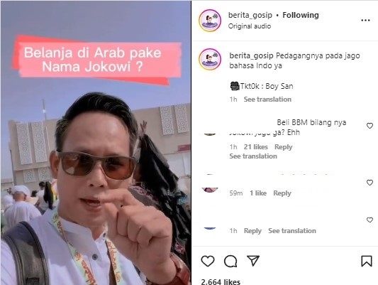 Jualan di Arab pakai nama Jokowi (instagram.com/berita_gosip/)