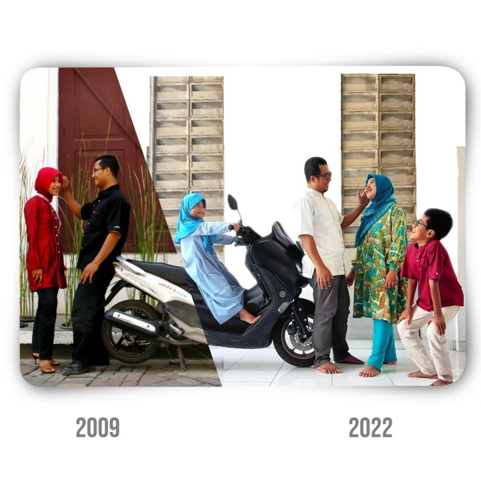 Yamaha selalu bersama keluarga Arief Munandar, kiri pada 2009 dan kanan pada 2022,  juara satu Yamaha Day Photo Competition [PT YIMM].