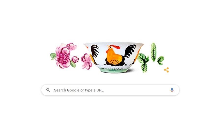 Tampilan doodle mangkuk ayam jago di halaman awal pencarian Google. (Screenshot)