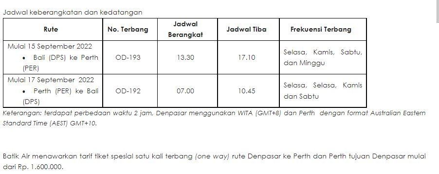 Batik Air Terbang Non-Stop DENPASAR – PERTH – DENPASAR. (Batik Air)