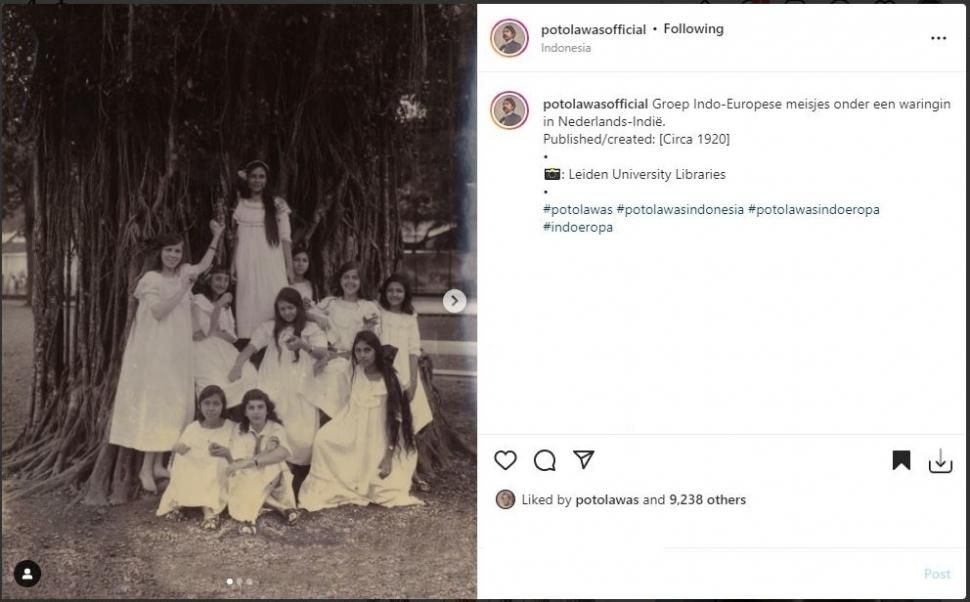 Foto jadul gadis Indo-Eropa di tahun 1920-an ini bikin netizen salfok. (Instagram/ @potolawasofficial)