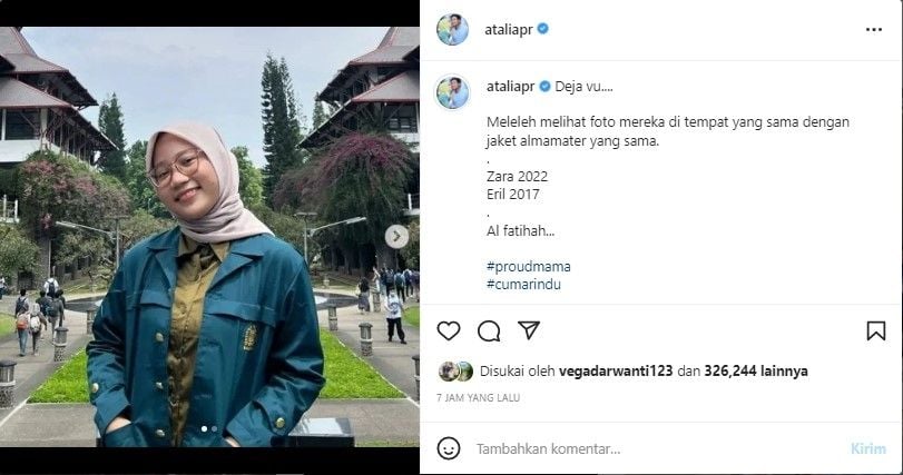 Unggahan Atalia Praratya (Instagram)