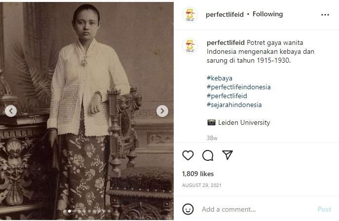 Foto jadul wanita Indonesia pakai kebaya tahun 1915. (instagram/perfectlifeid)