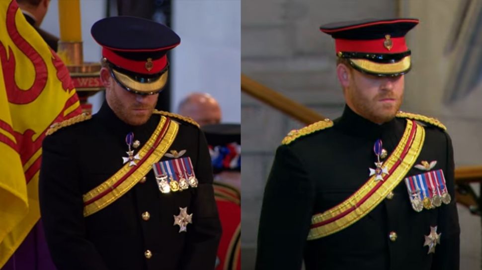 Potret Pangeran Harry yang kenakan pakaian militer di acara vigil khusus para cucu Ratu Elizabeth II (YouTube/The Royal Family Channel)
