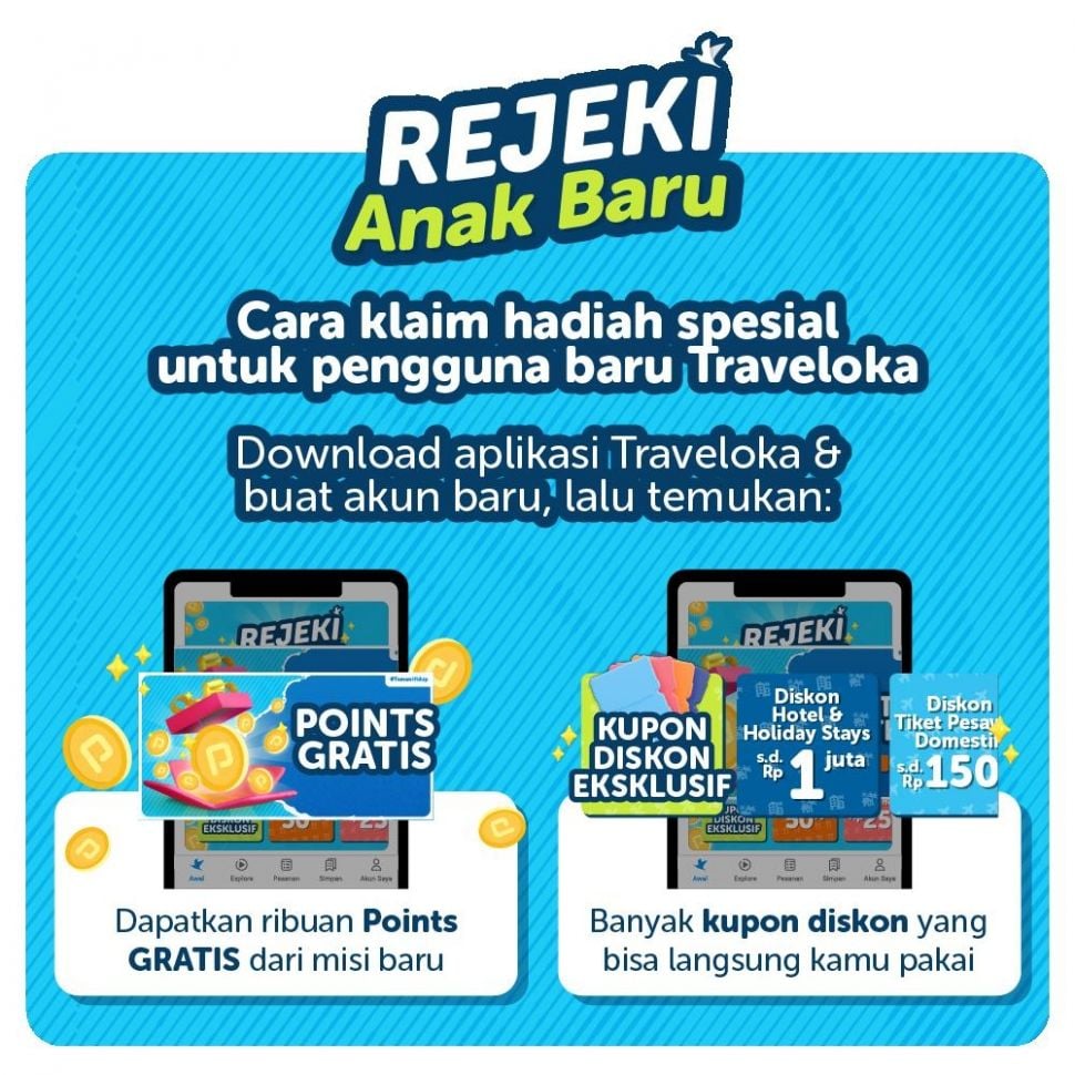 Traveloka menghadirkan banyak hadiah bagi pengguna baru dengan download Aplikasi Traveloka. (Dok: Traveloka)