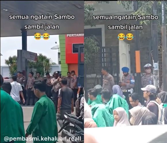 Mahasiswa teriak Sambo ke polisi. (Instagram/pembasmi.kehaluan.reall)