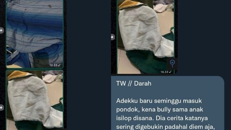 Cuitan sender yang mengungkapkan adiknya dibully saat masuk pondok. (Twitter/tanyakanrl)