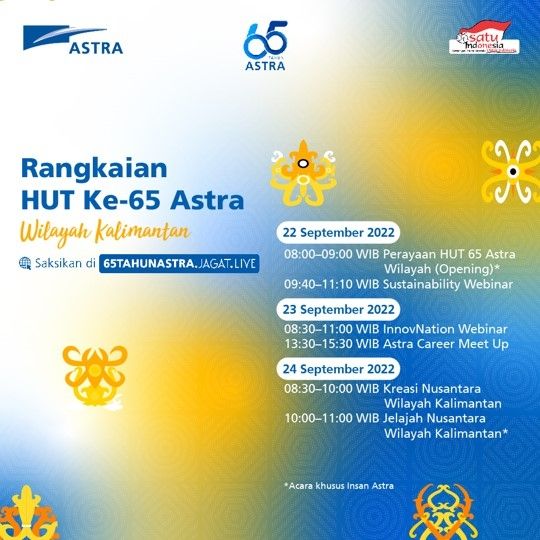 Jadwal Acara HUT ke-65 Astra wilayah Kalimantan [PT Astra International Tbk].