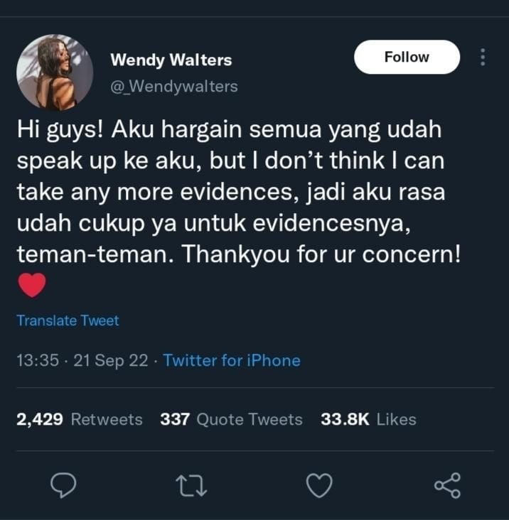 Curhatan Wendy Walters Soal Perselingkuhan. (Twitter/_wendywalters, Instagram/ybrap)