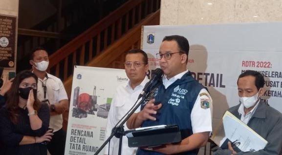 Gubernur DKI Jakarta, Anies Baswedan sosialisasi Pergub Nomor 31 Tahun 2022 tentang Rencana Detail Tata Ruang (RDTR) Wilayah Perencanaan DKI Jakarta, Rabu (21/9/2022). [Suara.com/Yosea Arga]