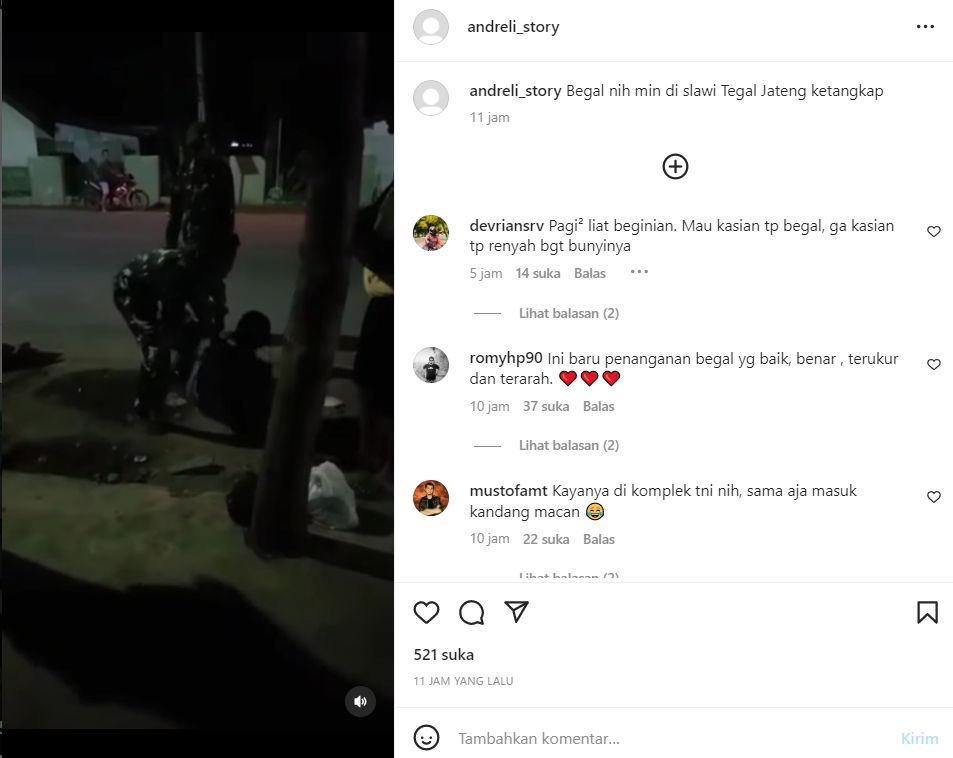 Momen anggota TNI sikat habis begal (Instagram/ andreli_story)