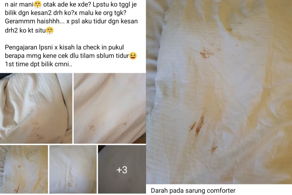 Pengunjung temukan noda darah di seprai kamar hotel. (Dok. Says)