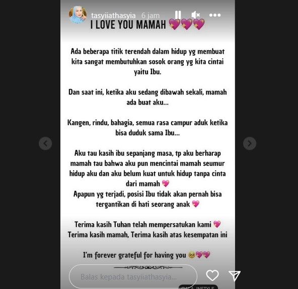 Tasyi Athasyia curhat soal ibunya, Alawiyah Alatas alias Bu Ala. [Instagram]