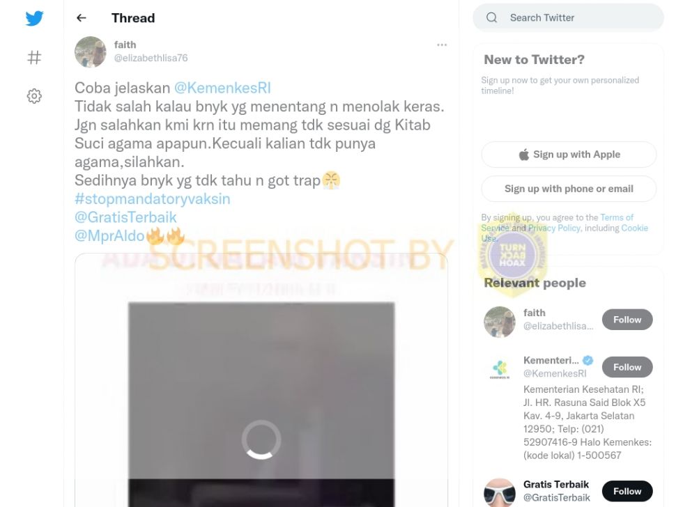 Unggahan yang mengklaim vaksin covid-19 mengandung janin usia 3 bulan. (Turnbackhoax.id)