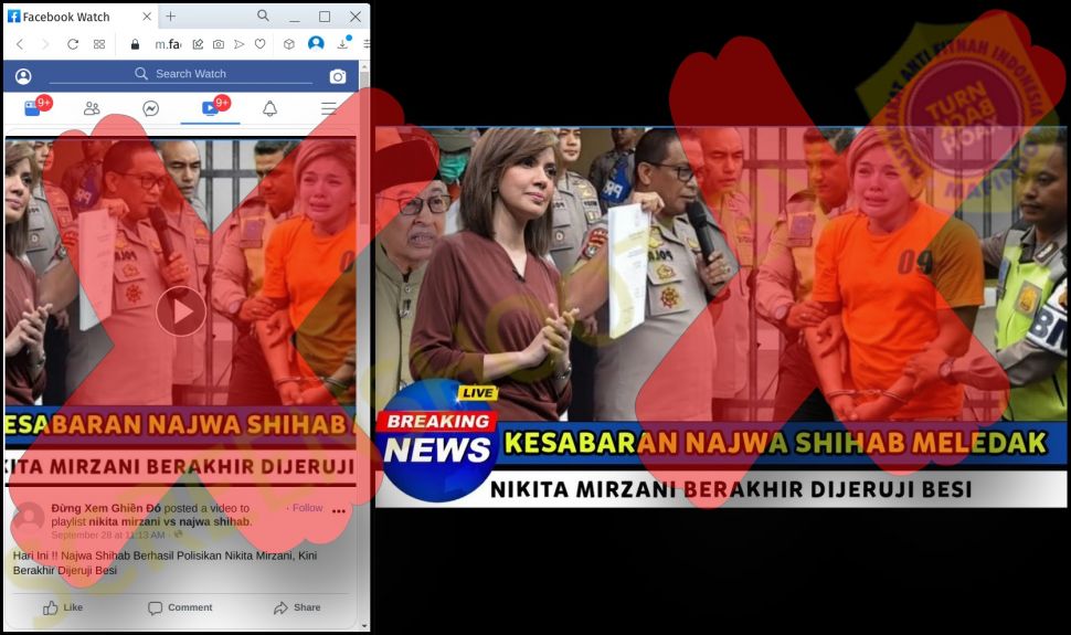 Video dengan klaim Najwa Shihab berhasil polisikan Nikita Mirzani (turnbackhoaks.id)