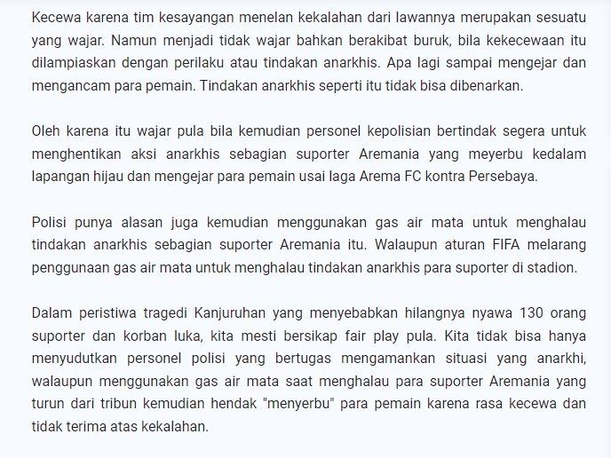 Penjelasan di laman resmi Polri terkait mengapa wajar memakai gas air mata di tragedi Kanjuruhan. (polri.go.id)