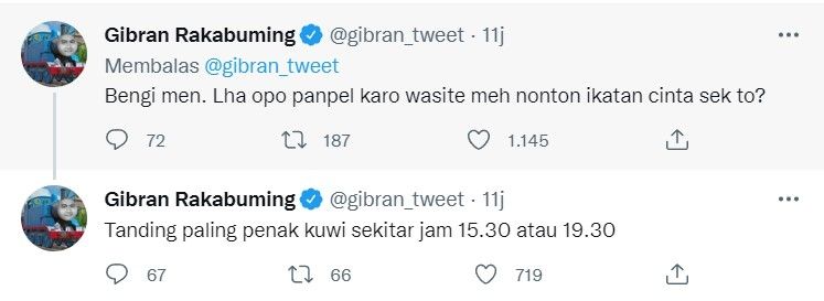 Cuitan Gibran Rakabuming Raka soal Jadwal pertandingan Liga 1 yang terlalu malam. [Twitter]