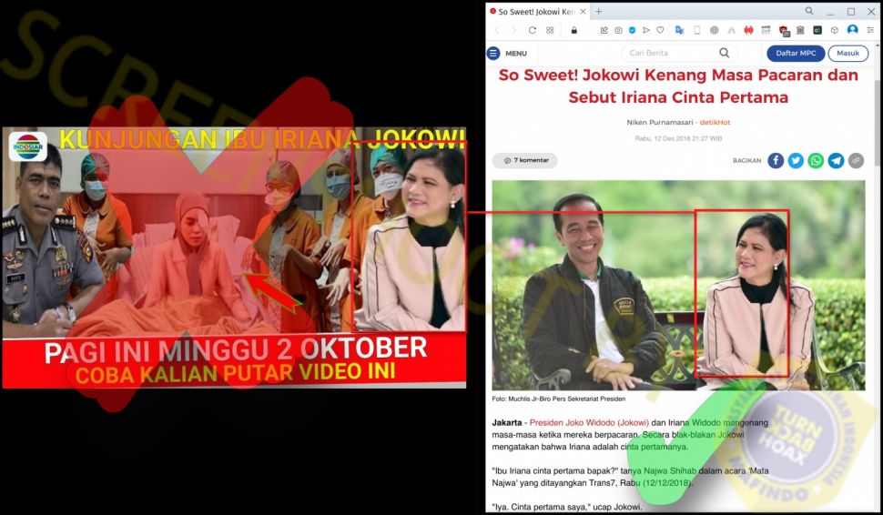 Unggahan yang klaim Iriana Jokowi jenguk Lesti Kejora. (Turnbackhoax.id)