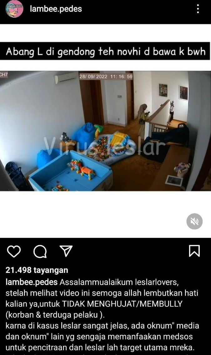 Unggahan soal Lesti Kejora [Instagram/@lambee.pedes]