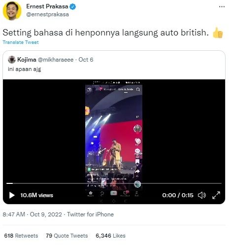 Unggahan Ernest Prakasa [Twitter/@ernestprakasa]