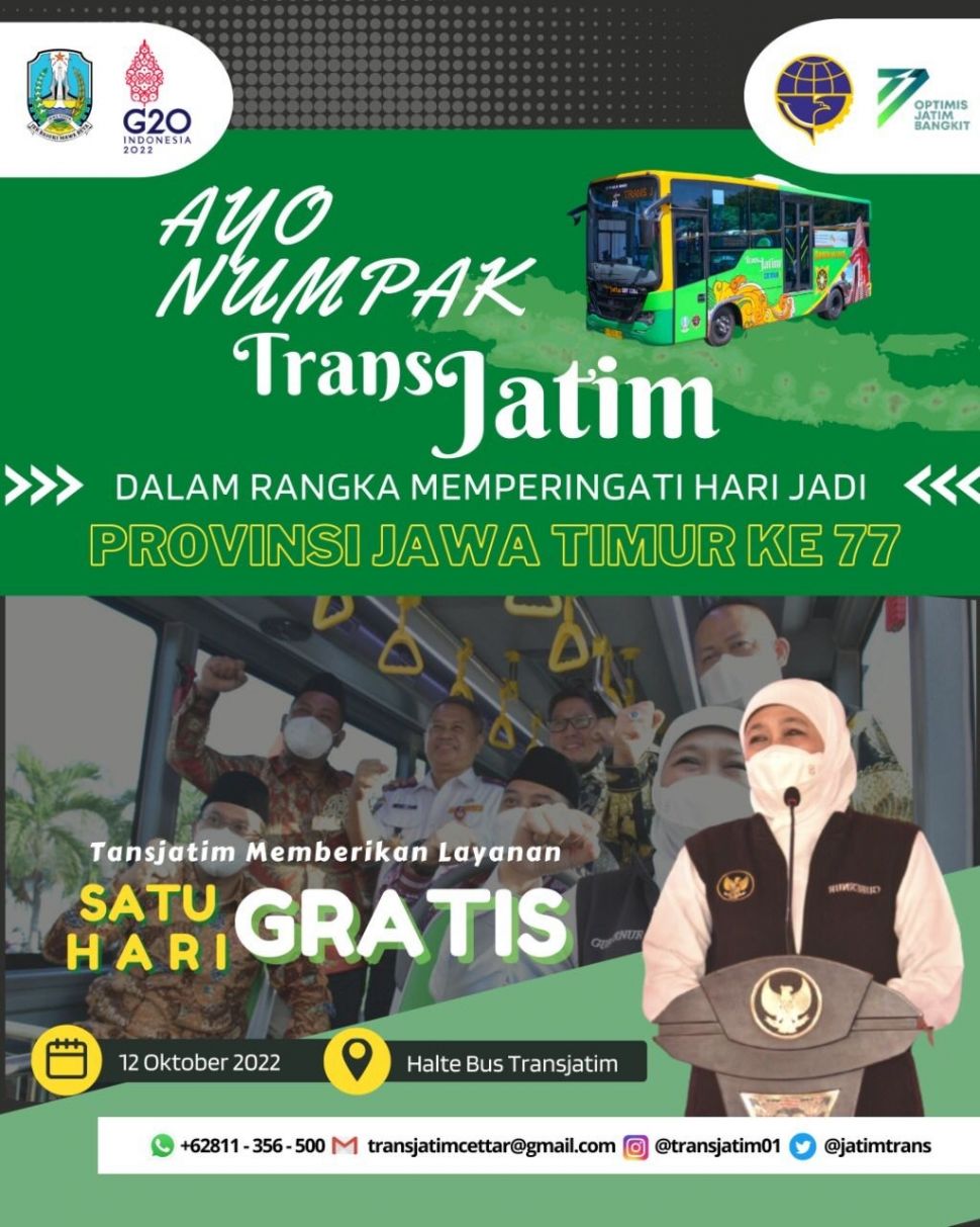 Trans Jatim Berikan Layanan Satu hari gratis. (Dok: Pemprov Jatim)