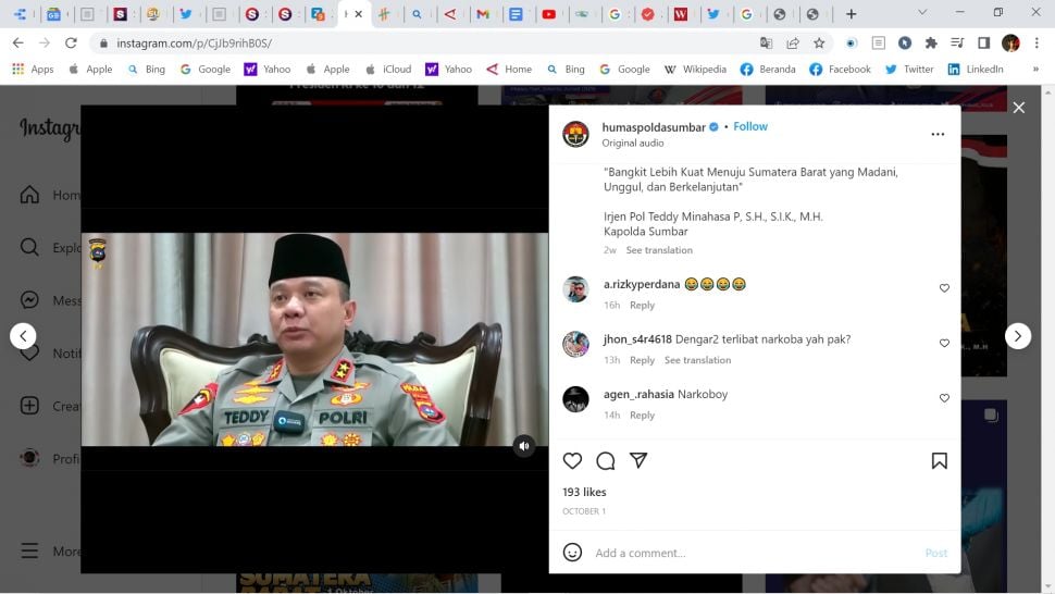 Irjen Teddy Minahasa [Instagram Polda Sumbar]