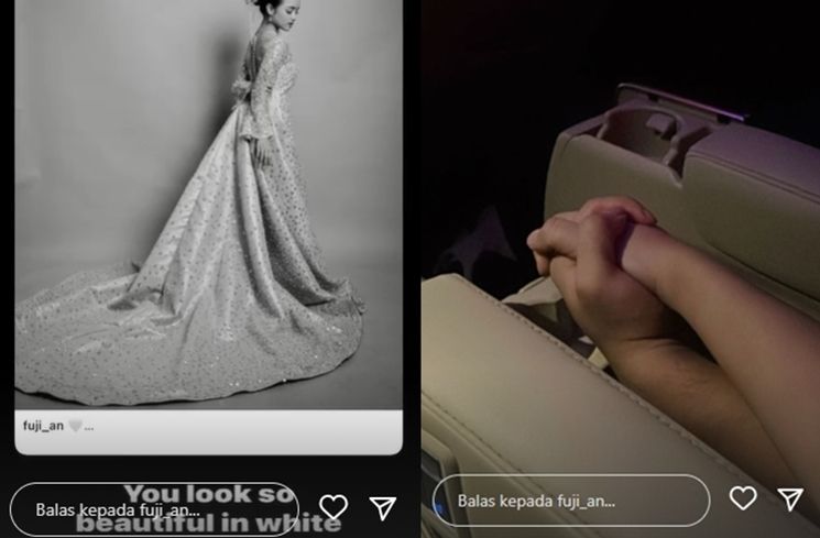 Fuji tampil cantik dengan baju pengantin (Instagram/@fuji_an)