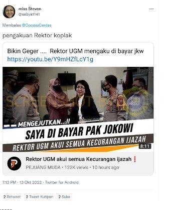 CEK FAKTA: Rektor UGM Akui Dibayar Jokowi Kecurangan Ijazah Palsu, Benarkah? (Turnbackhoax)