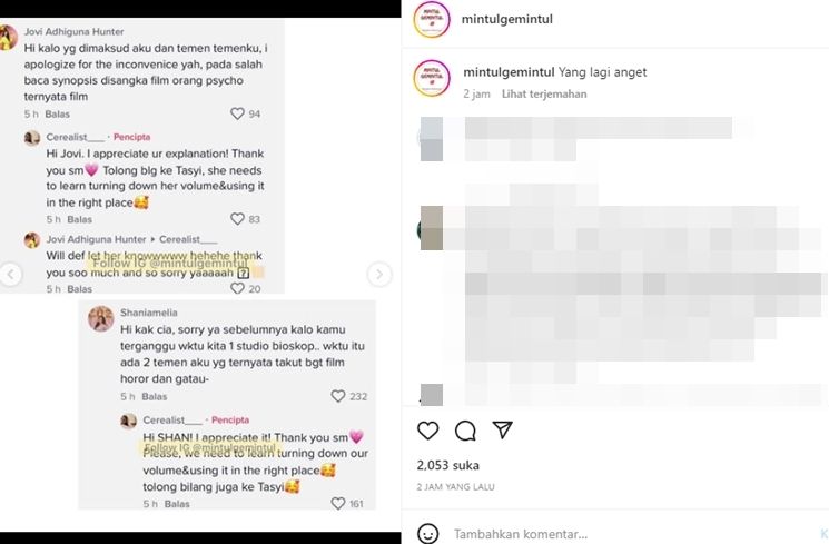 Seorang warganet curhat tentang pengalaman tak mengenakkan saat nonton film saat nonton di sebuah bioskop. [Instagram]